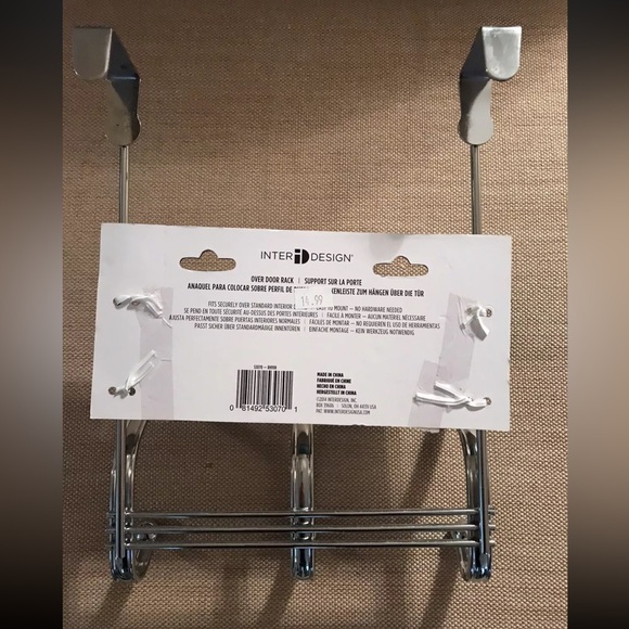 Inter Design Metal Over the Door Organizer, 3-Hook Rack for Coats, Hats, Robes, - Picture 2 of 2